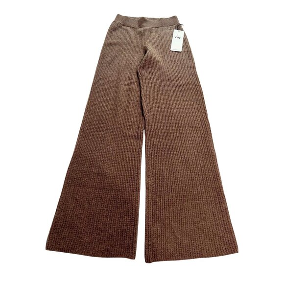 ALO Yoga Cashmere High-Waist Plush Waffle Pant in Mushroom Heather - Picture 1 of 6